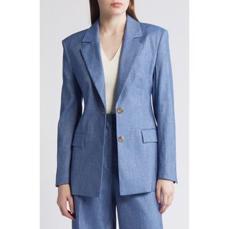 BOSS Jerela Linen Blend Chambray Blazer in Lt Past/bu at Nordstrom Rack, Size 10