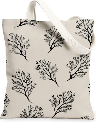 Generic Elegant Branches Canvas Tote Bags, Stylish Nature Pattern Reusable Grocery Bags, Fall Lightweight Washable Shoulder Strap C, Beige, 13x15 Inch