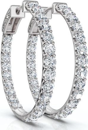 Pompeii3 3Ct Diamond Hoops Womens Lab Grown Earrings 10K White Gold 1 1/4 Tall