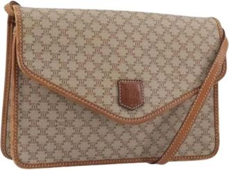 Celine Pre-owned Vintage Macadam Canvas Shoulder Bag - Dames - Vintage Schoudertas - Beige - ONE Size - Leer - Vintage