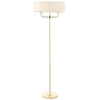 Loops 1.5m Twin Floor Lamp Brass & White Shade 2 Bulb Standing Living Room Light Base