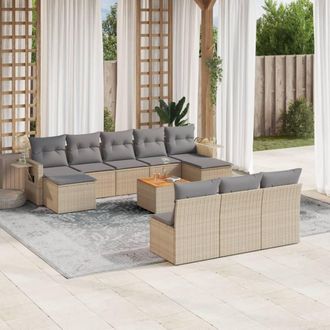 vidaXL Juego De Sof&aacute;s Jard&iacute;n Con Cojines Beige Mezcla 11 Pzas Rat&aacute;n Pe Vidaxl