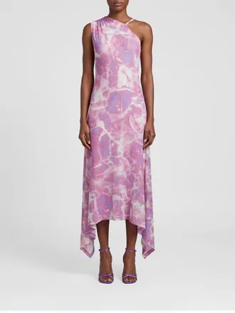 Versace Jeans Couture One-Shoulder Abstract Print Viscose Midi Dress