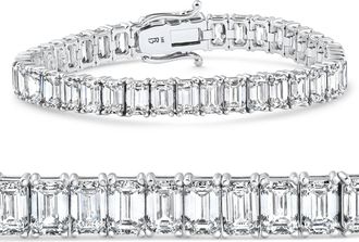 Pompeii3 28Ct Emerald Diamond Tennis Bracelet 14k White Gold 7 17.5g Lab Grown