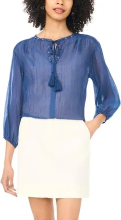 Vince Camuto Split Neck Peasant Blouse in 407 Classic Navy at Nordstrom, Size X-Small