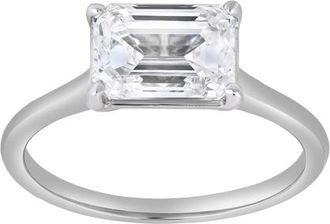 LuvMyJewelry Posy 14K Gold 2 Ct Emerald East West Lab Grown Diamond Ring in 14K White Gold at Nordstrom, Size 7