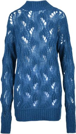 Dondup Lang geperforeerde trui in wolmix - Dames - Coltruien - Blauw - XS - Wol - Truien & Vesten