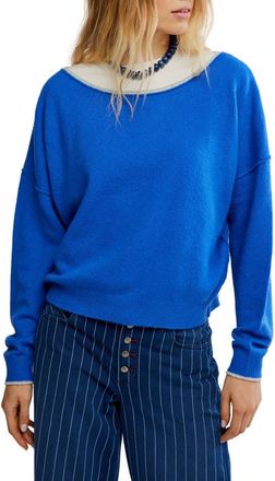 Free People See Me Bateau Neck Sweater in Mazarine Combo at Nordstrom, Size X-Large