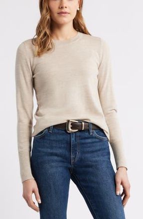 Caslon Merino Wool Blend Crewneck Sweater in Tan Doeskin Heather at Nordstrom Rack, Size Small