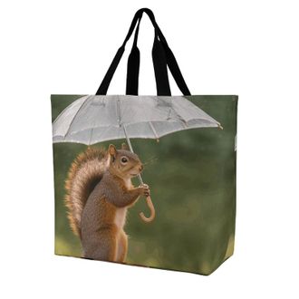 Generic Squirrel Hold A Umbrellas Shoulder Bag Durable Handbag Lightweight Handbags For Camping Casual Ladies