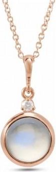 Allurez Round Natural Rainbow Moonstone & Diamond Pendant Necklace 14K Rose Gold (1.08ct)