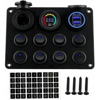 OEM Panel De Interruptores Basculantes Con Cargador Usb Dual Crezuo De 12-24 V Con Volt&iacute;metro Led Para Barco/coche
