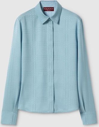 Gucci Interlocking G Silk Jacquard Shirt, Blue, Ready-to-wear