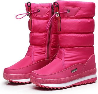 Generic Womens Boots Winter Lined Warm Platform Ankle Boots Slip On Thick Sole Fleece Padded Mid Calf Outdoor Walking Shoes Slip Water Solid Colour Snowflake 
