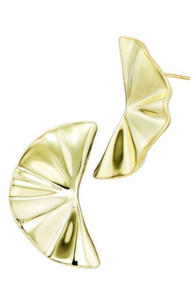 Savvy Cie Jewels 14K GOLD PLATED OVER BRASS CRINKLED FAN EARRINGS
