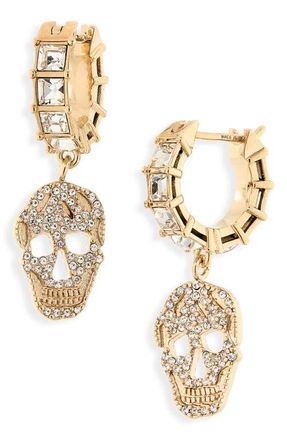 Alexander McQueen Pav&eacute; Skull Hoop Drop Earrings in Pale Gold at Nordstrom
