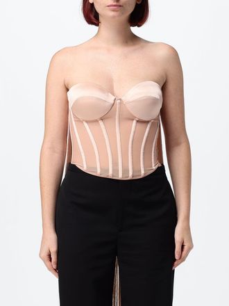 Elisabetta Franchi Top bustier in raso con scollo a cuore e frange