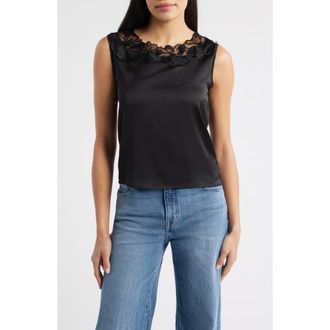 Nikki Lund Camille Sleeveless Floral Appliqu&eacute; Top in Black at Nordstrom, Size X-Large