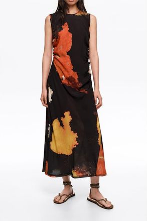 Bimba & Lola Fringed Armhole Midi Dress in Blot Xl Black at Nordstrom, Size Xx-Small Eu