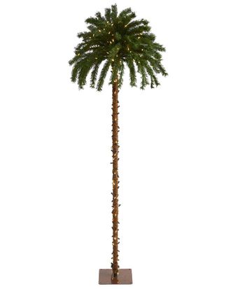 Nearly Natural 7ft. Christmas Palm Artificial Tree With 300 White Warm LED Lights