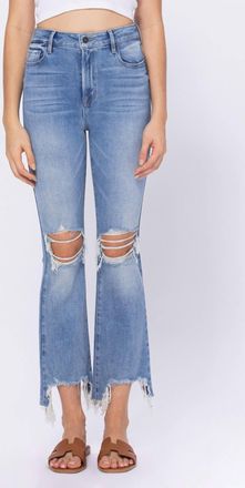 Hidden Jeans Happi High Rise Knee Distressed Frayed Cropped Flare Jeans In Medium Wash