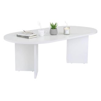 Dmora Dmora - Mesa De Caf&eacute; Elain, Mesa De Centro Baja, Revistero Para Sof&aacute;, Estante De La Sala De Estar, 119x60 H40 Cm, Blanco