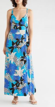 Lovestitch Maxi Wrap Dress in Turquoise/Black at Nordstrom Rack, Size X-Large