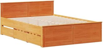 vidaXL Bed Frame without Mattress with Headboard Wax Brown 140x200 cm Solid Wood Pine Vidaxl