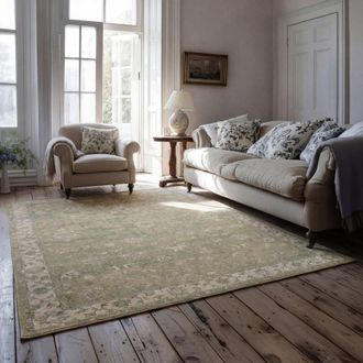 Kukoon Green Floral Distressed Machine Washable Living Room Area Rug | Size: 80 cm x 300 cm
