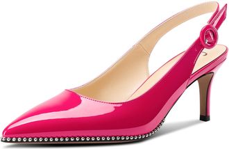 Castamere Womens Mid Heel Pointed Toe Slingback Pumps Court Shoe Pearls Wedding Prom 6.5 CM Heels Magenta 8 UK