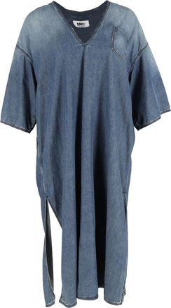 Maison Margiela Maison Margiela midi-jurk met V-hals en zijsplit in katoenen denim