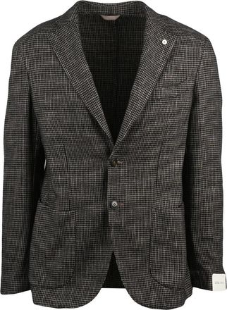 L.B.M. 1911 Textured Checkered Tailored Blazer with Notch Lapel