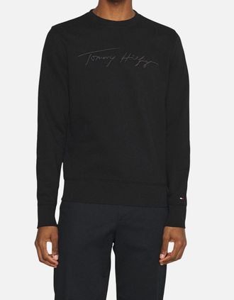 Tommy Hilfiger Mens TOMMY HILFIGER Mens Sweatshirt Signature Embossed Logo Fleece Pullover Crew Neck - Black - Size: 36