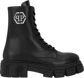 Philipp Plein Schoenen, unisex, Zwart, 36 EU, Leer, Gothic Plein Veterschoenen