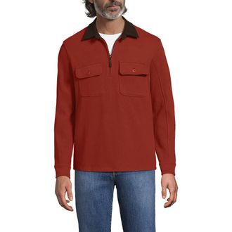 Lands End Long Sleeve Corduroy Collar Bedford Rib Quarter Zip in Bourbon at Nordstrom, Size Xx-Large
