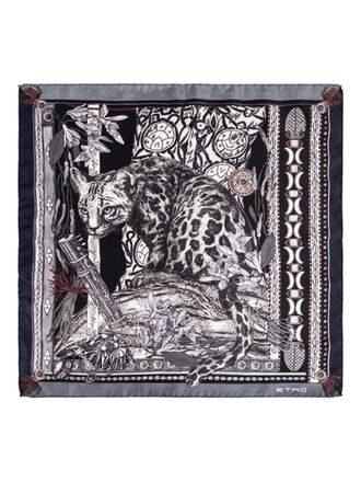 Etro floral animal print scarf - men - Silk - One Size - Black