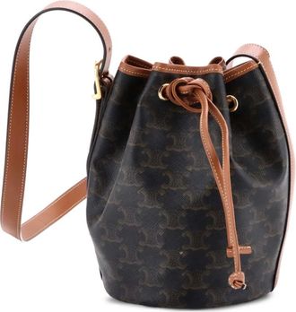 Celine Drawstring Triomphe Coated Canvas Small bucket bag - Bruin