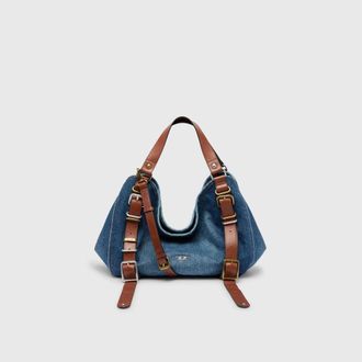 Diesel D-One-Medium top-handle bag in denim and leather - Handbags - Woman - Blue
