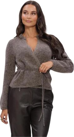 Object Objnete L/S Re Tie Cardigan - Dames - Vesten - Bruin - XL - Wol - Truien & Vesten