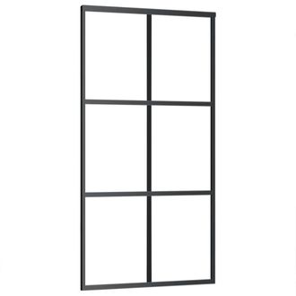 Berkfield Home Sliding Door with Hardware Set ESG Glass&Aluminium 102x205 cm in Black