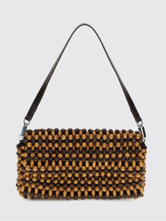 Staud Borsa a spalla Timmy in legno con perline e manico in pelle amovibile