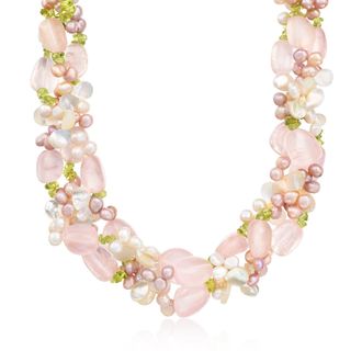 Ross-Simons 4-5mm Multicolored Cultured Pearl and Multi-Stone Torsade Necklace With Sterling Silver