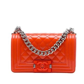 Chanel Pre-owned Quilted Patent Leather Crossbody - Dames - Pre-owned - Oranje - Maat: ONE Size Leer