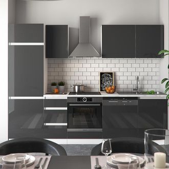 Vicco Mueble De Cocina Optima, Antracita Alto Brillo, 270 Cm Sin Encimera, Sin Tirador Con Tira De Led