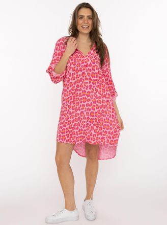 Zwillingsherz Blusentop ZWILLINGSHERZ Rom, Damen, pink, Web, Obermaterial: 100% Baumwolle, oversize knielang, V-Ausschnitt, Krempel&auml;rmel, Blusen Blusentop, Turn-Up 