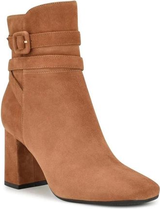 Nine West Quena Boots M Brown Suede Block Heel Dress Bootie HTAT726