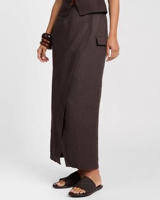 Onia Linen Utility Wrap Maxi Skirt in Espresso at Nordstrom, Size 00