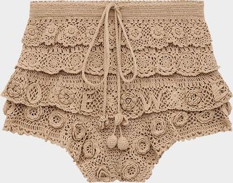 Loewe x Paula & apos;s Ibiza Tiered Ruffle Crochet Pull-On Shorts