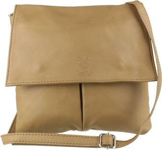 Girly HandBags Girly HandBags Double Pocket Italian Leather Messenger Bag - Khaki(Size: W 25, H 25, D 2 cm (W10, H 10, D 1 inches))