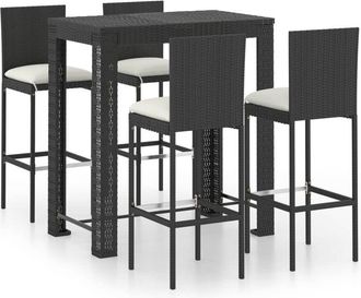 vidaXL Set Muebles Bar Jard&iacute;n 5 Piezas Y Cojines Rat&aacute;n Sint&eacute;tico Negro Vidaxl